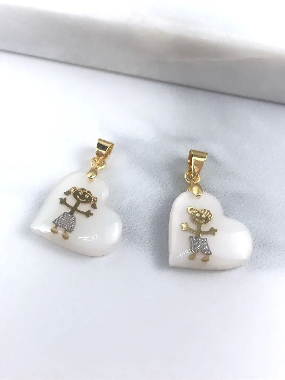 Chain and Pendant Set with Oval Link Chain Resin Hearts Boy & Girl Pendant 18K Gold Filled.  Bundle and Save. FREE SHIPPING on orders of $100 and over.  Sam's Jewelry World USA.