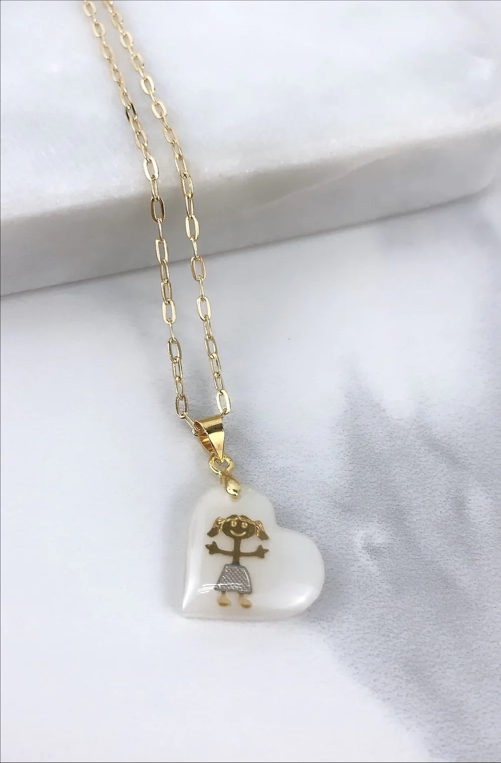 Chain and Pendant Set with Oval Link Chain Resin Hearts Boy & Girl Pendant 18K Gold Filled.  Bundle and Save. FREE SHIPPING on orders of $100 and over.  Sam's Jewelry World USA.