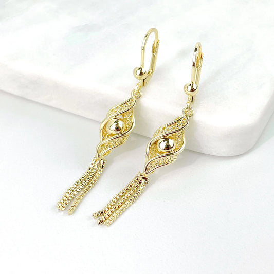 Earrings Tassel, Dangle Drop with Box Chain. 18k Gold Filled