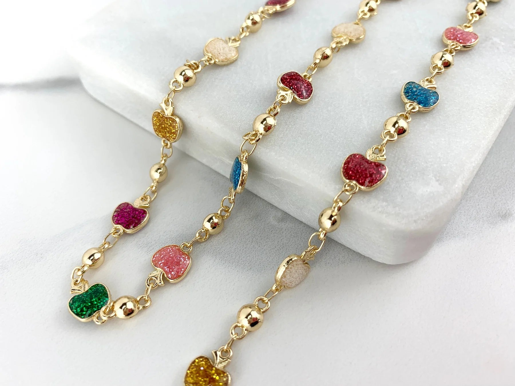 Necklace Beaded Colorful Sparkle Apple 18" - 18k Gold Filled.  Bundle and Save. FREE SHIPPING on orders of $100 and over.  Sam's Jewelry World USA.