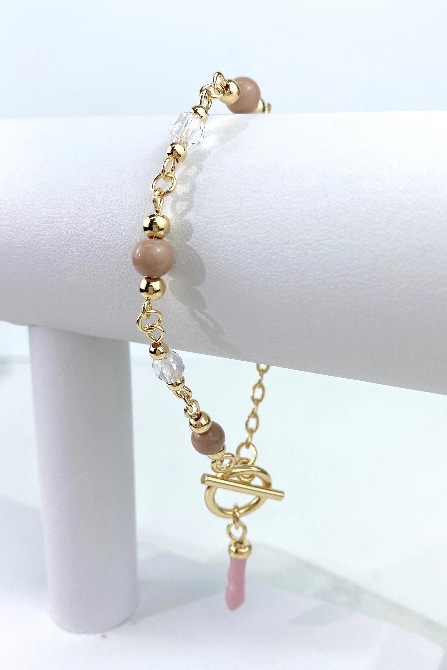 Bracelet Beads with Pink Hand Charm 18k Gold Filled