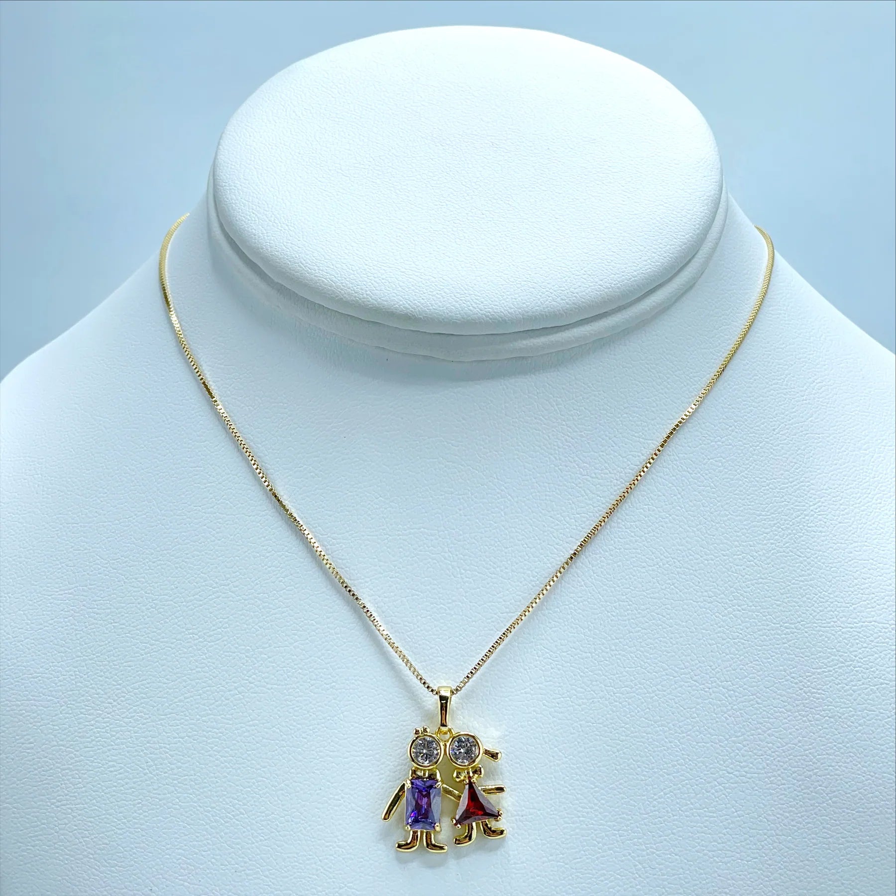 Chain and Pendant Set with Earrings. Box Link or Oval Link, Chain with Kids Pendant in Multi Colored Stones 18k Gold Filled. FREE SHIPPING on orders of $100 and over.  Sam's Jewelry World USA.