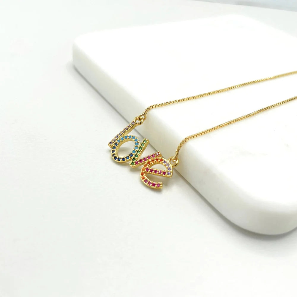 Chain and Pendant Set. Box Link Chain with Multicolor Stone Love Pendant 18k Gold Filled. Bundle and Save. FREE SHIPPING on orders of $100 and over.  Sam's Jewelry World USA.