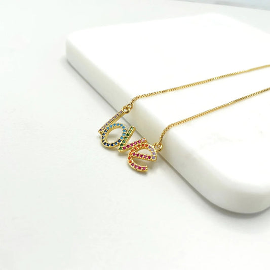 Chain and Pendant Set. Box Link Chain with Multicolor Stone Love Pendant 18k Gold Filled. Bundle and Save. FREE SHIPPING on orders of $100 and over.  Sam's Jewelry World USA.