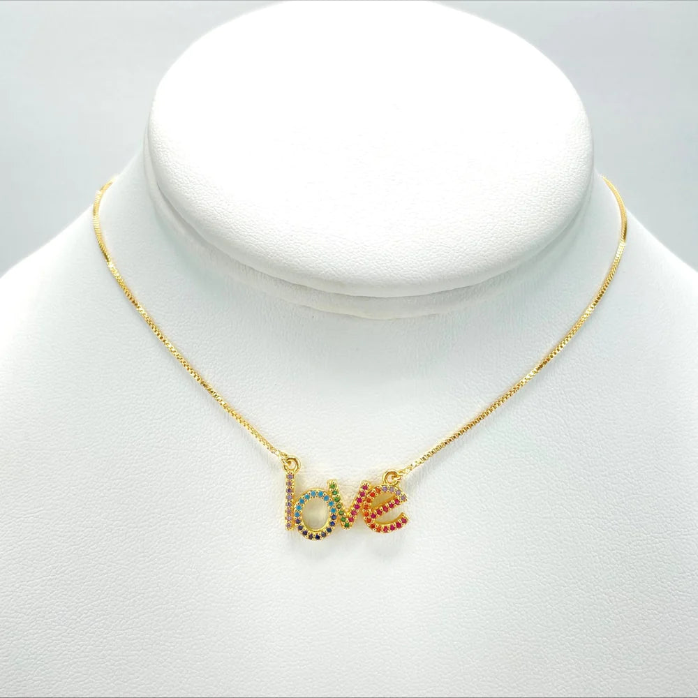 Chain and Pendant Set. Box Link Chain with Multicolor Stone Love Pendant 18k Gold Filled. Bundle and Save. FREE SHIPPING on orders of $100 and over.  Sam's Jewelry World USA.