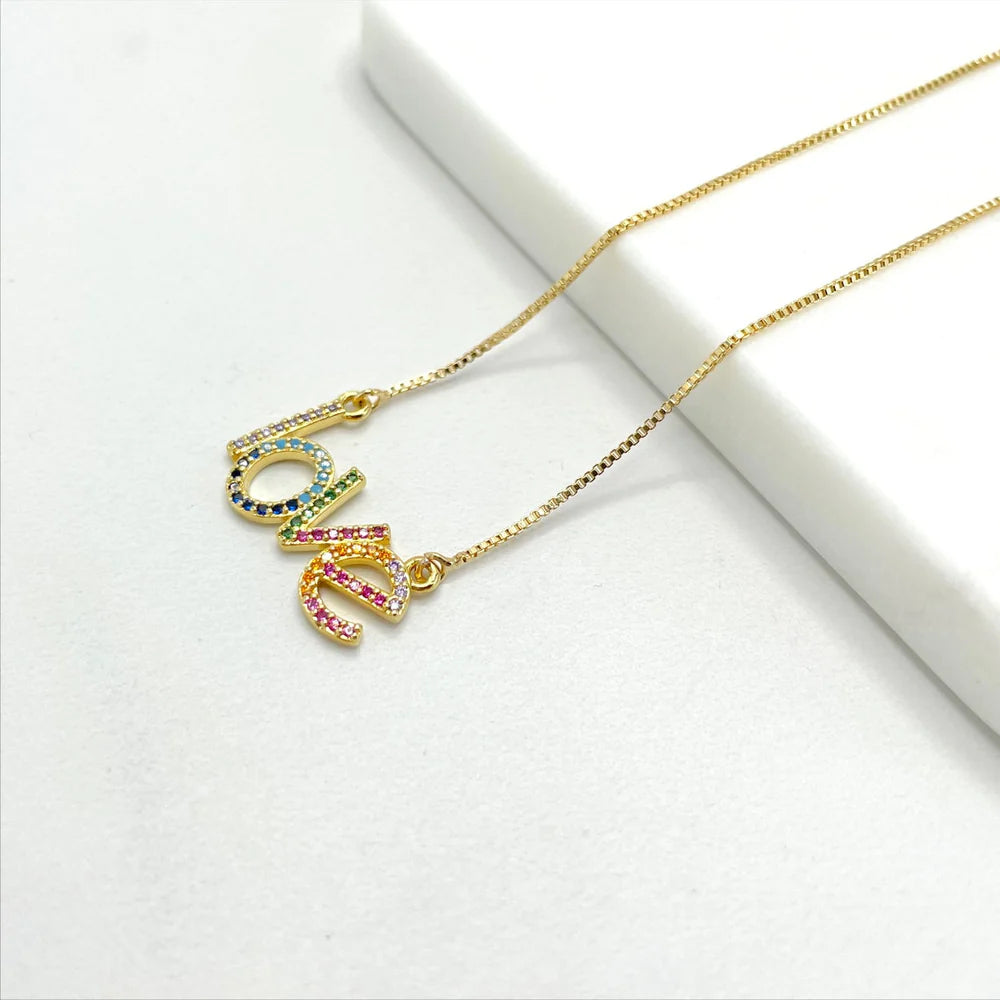 Chain and Pendant Set. Box Link Chain with Multicolor Stone Love Pendant 18k Gold Filled. Bundle and Save. FREE SHIPPING on orders of $100 and over.  Sam's Jewelry World USA.