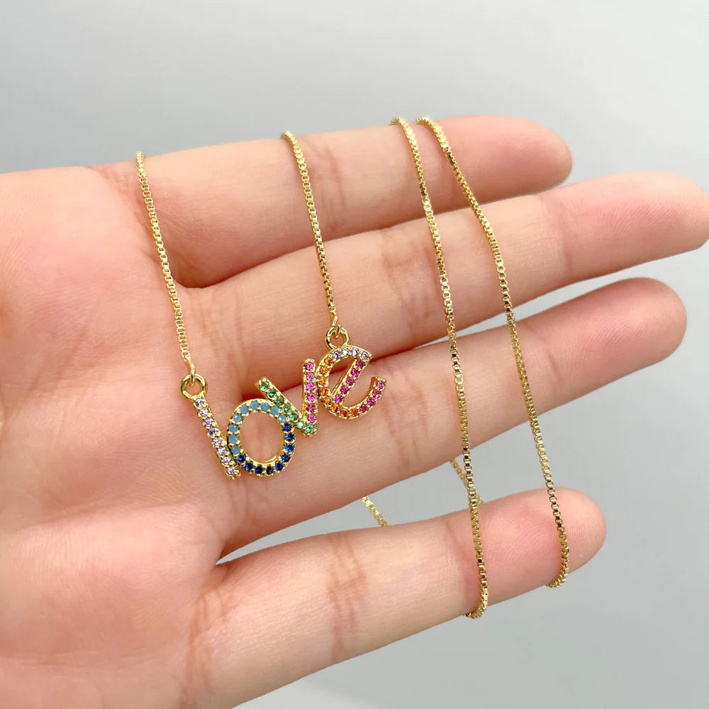 Chain and Pendant Set. Box Link Chain with Multicolor Stone Love Pendant 18k Gold Filled. Bundle and Save. FREE SHIPPING on orders of $100 and over.  Sam's Jewelry World USA.