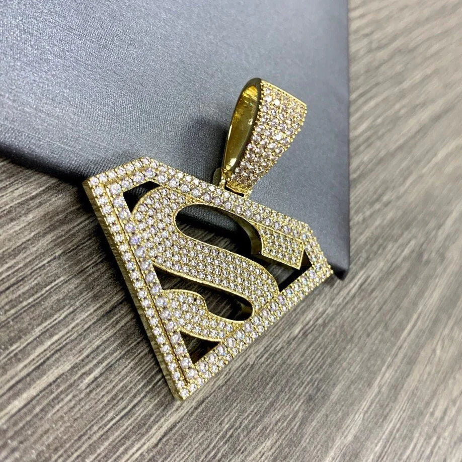 Pendant Stones Iced Out Cubic Zirconia Pave Superman 18k Gold Filled Bundle and Save. FREE SHIPPING on orders of $100 and over.  Sam's Jewelry World USA.