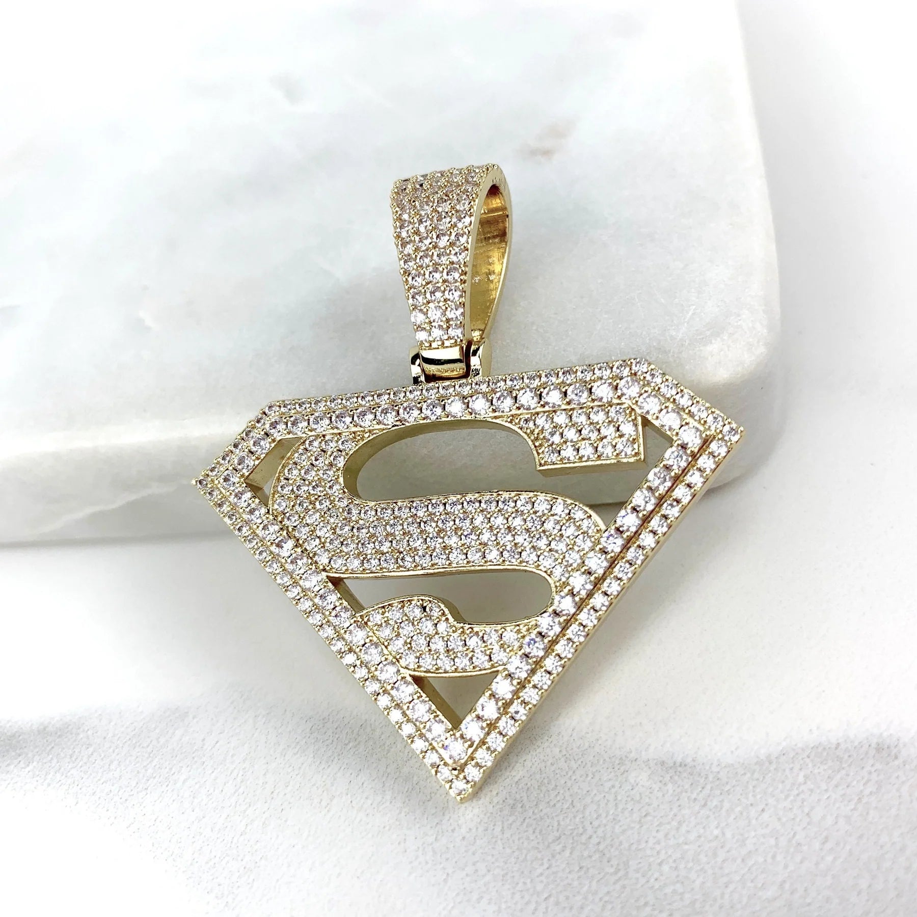 Pendant Stones Iced Out Cubic Zirconia Pave Superman 18k Gold Filled Bundle and Save. FREE SHIPPING on orders of $100 and over.  Sam's Jewelry World USA.