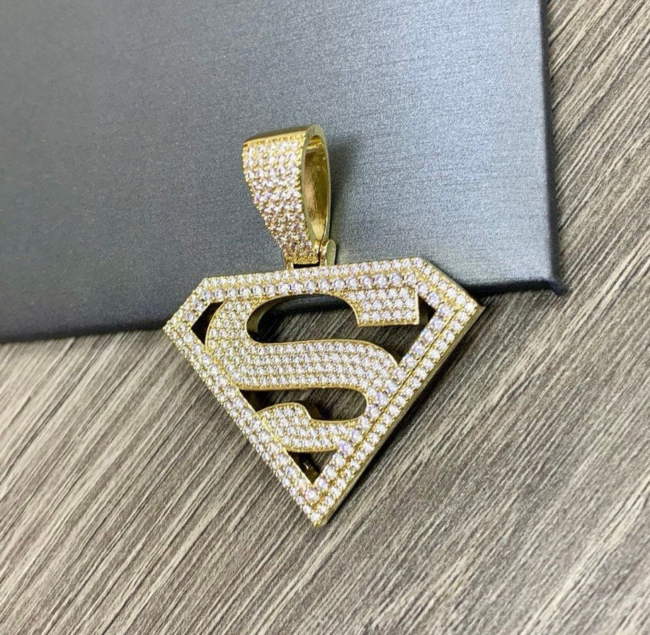 Pendant Stones Iced Out Cubic Zirconia Pave Superman 18k Gold Filled Bundle and Save. FREE SHIPPING on orders of $100 and over.  Sam's Jewelry World USA.