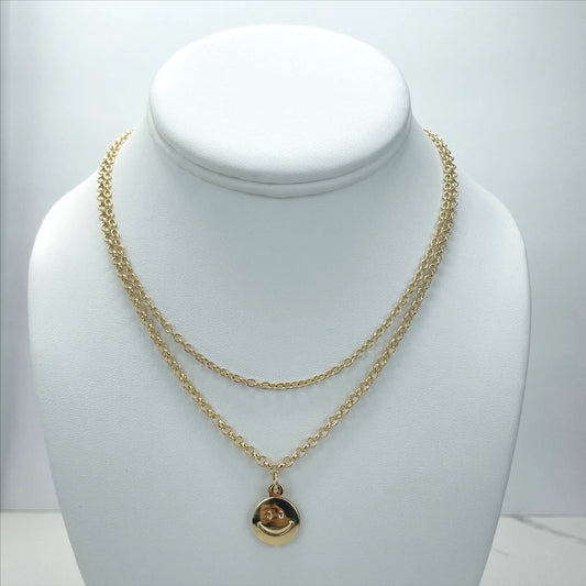 Necklace  Double Chain Happy Face 18k Gold Filled. Bundle and Save. FREE SHIPPING on orders of $100 and over.  Sam's Jewelry World USA.