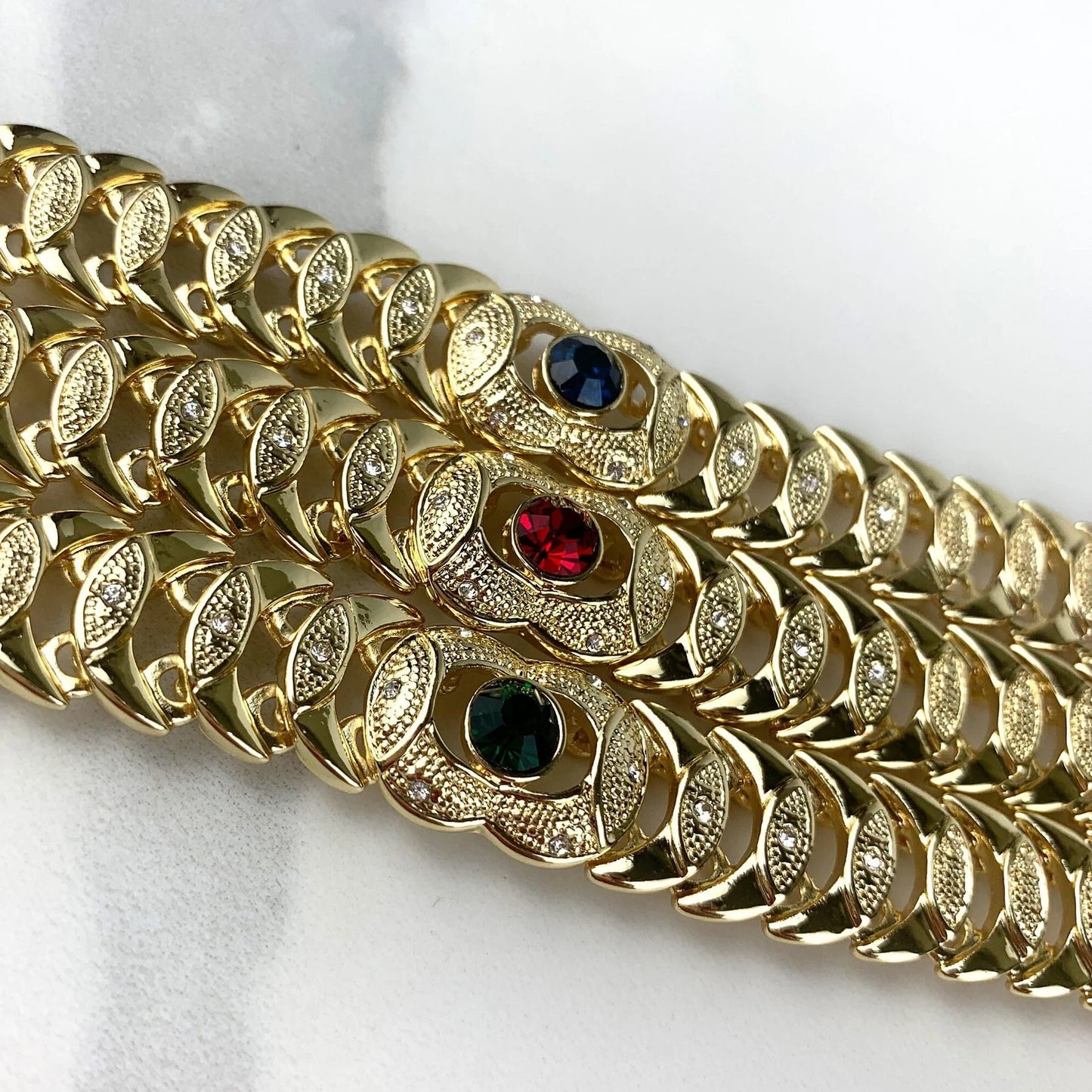 Bracelet Stone Cubic Zirconia. Blue ,Red, or Green Stone, Texturized 18k Gold Filled.  Bundle and Save. FREE SHIPPING on orders of $100 and over. Sam's Jewelry World USA.