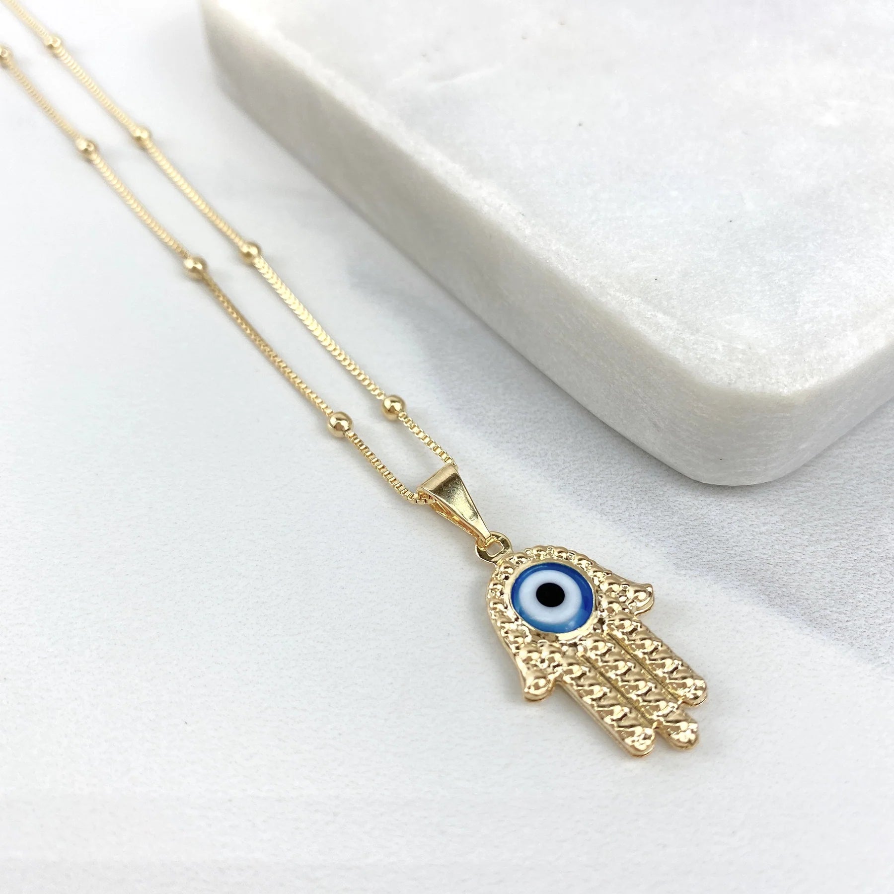 Chain and Pendent Set. Satelight Link Chain with Hand of Hamsa Pendant 18k Gold Filled. Bundle and Save. FREE SHIPPING on orders of $100 and over.  Sam's Jewelry World USA.