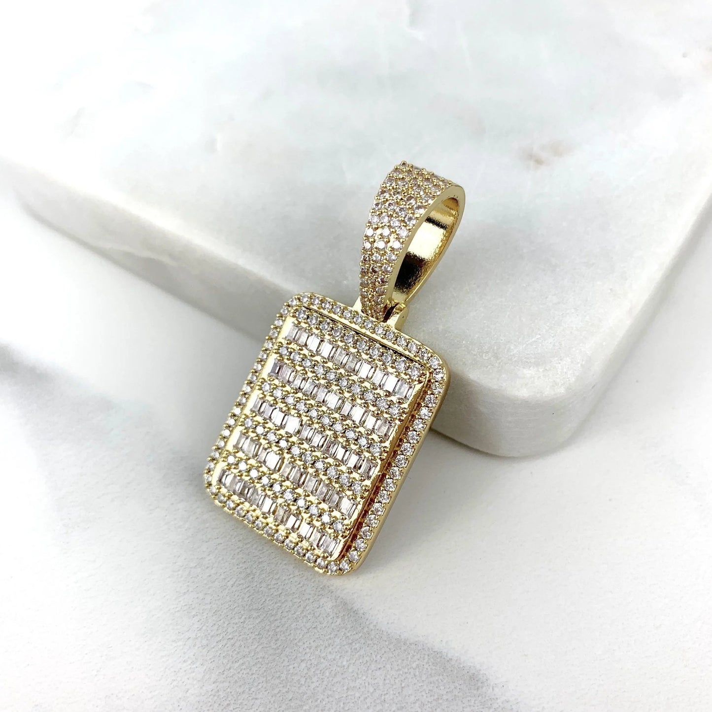 Pendant Stones Iced Out Cubic Zirconia Board 18k Gold Filled. FREE SHIPPING on orders of $100 and over.  Sam's Jewelry World USA.