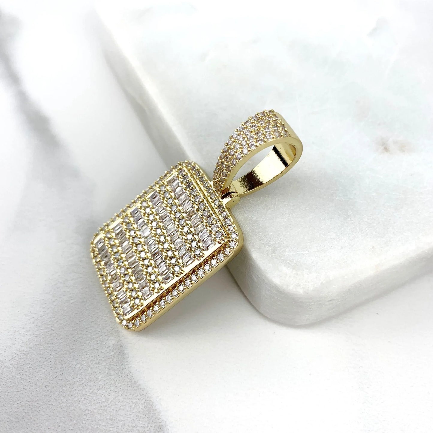 Pendant Stones Iced Out Cubic Zirconia Board 18k Gold Filled. FREE SHIPPING on orders of $100 and over.  Sam's Jewelry World USA.