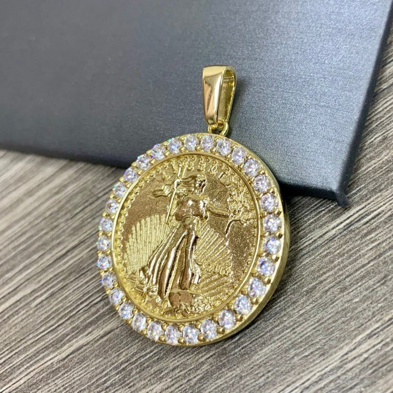 Pendant with Stones Lady Liberty Coin with Cubic Zirconia 18k Gold Filled. Bundle and Save. FREE SHIPPING on orders of $100 and over.  Sam's Jewelry World USA.