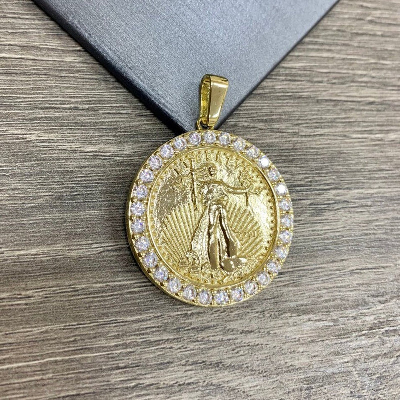 Pendant with Stones Lady Liberty Coin with Cubic Zirconia 18k Gold Filled. Bundle and Save. FREE SHIPPING on orders of $100 and over.  Sam's Jewelry World USA.