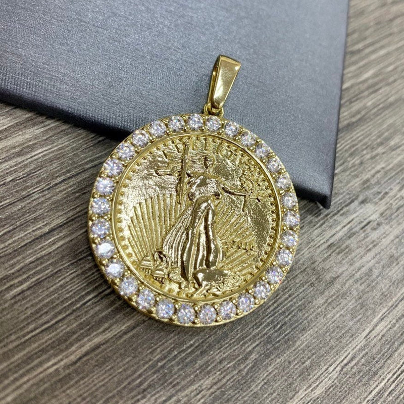 Pendant with Stones Lady Liberty Coin with Cubic Zirconia 18k Gold Filled. Bundle and Save. FREE SHIPPING on orders of $100 and over.  Sam's Jewelry World USA.