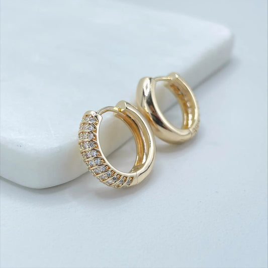 Earrings Micro Cubic Zirconia Huggie Hoops 18k Gold Filled