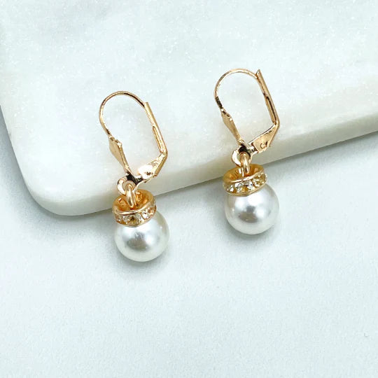 Earrings Pearl Drop Dangle, Classic. 18k Gold Filled