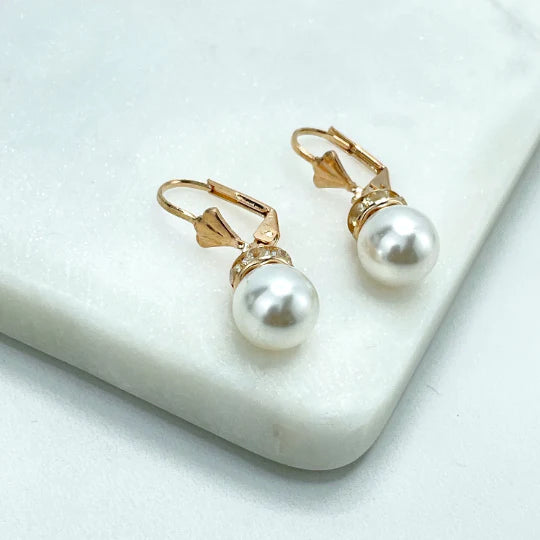 Earrings Pearl Drop Dangle, Classic. 18k Gold Filled