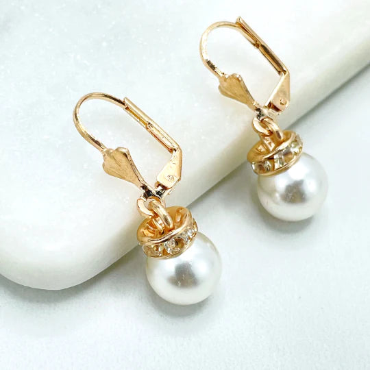 Earrings Pearl Drop Dangle, Classic. 18k Gold Filled