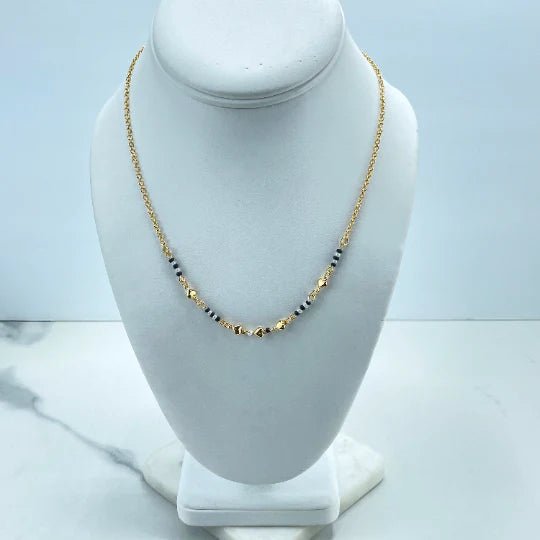 Necklace  Rolo Chain Beaded with Enamel Red or Blue & Hearts Charms 18k Gold Filled. Bundle and Save. FREE SHIPPING on orders of $100 and over.  Sam's Jewelry World USA.