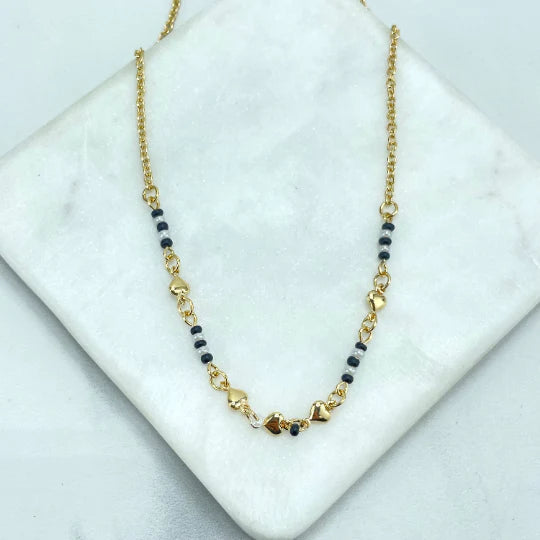 Necklace  Rolo Chain Beaded with Enamel Red or Blue & Hearts Charms 18k Gold Filled. Bundle and Save. FREE SHIPPING on orders of $100 and over.  Sam's Jewelry World USA.