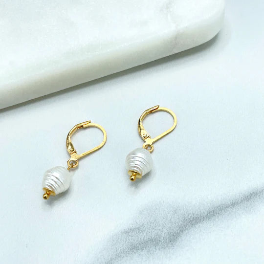 Earrings Simulated Baroque Pearl Hoop, Pearl Drop, Dangle. 18k Gold Filled