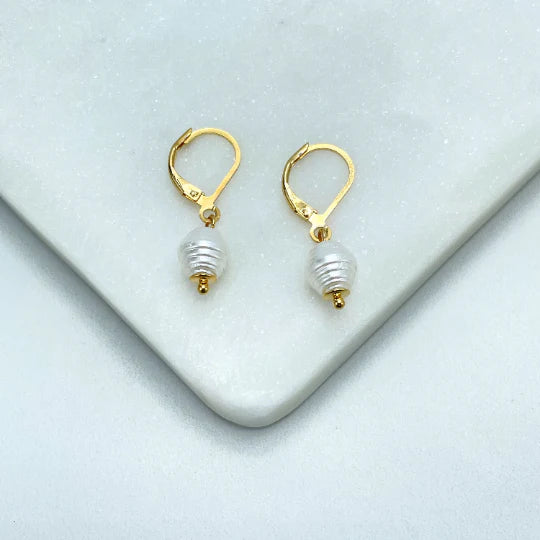 Earrings Simulated Baroque Pearl Hoop, Pearl Drop, Dangle. 18k Gold Filled