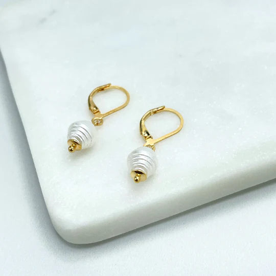 Earrings Simulated Baroque Pearl Hoop, Pearl Drop, Dangle. 18k Gold Filled