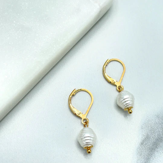 Earrings Simulated Baroque Pearl Hoop, Pearl Drop, Dangle. 18k Gold Filled