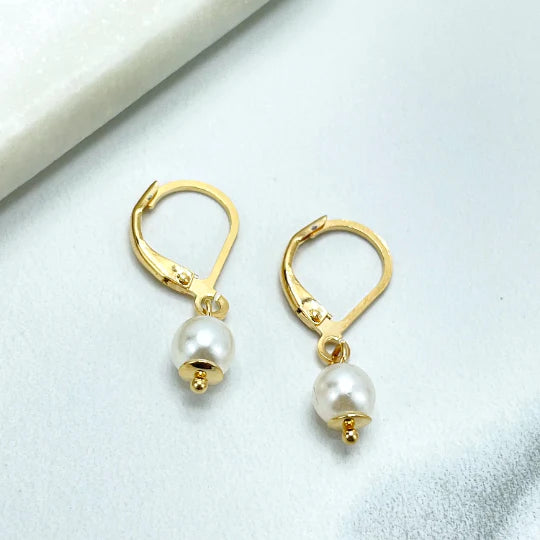 Earrings Simulated Baroque Pearl Hoop, Pearl Drop, Dangle. 18k Gold Filled