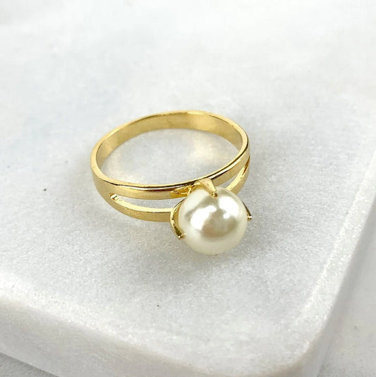 Ring Simulated Pearl Solitaire Design 18k Gold Filled