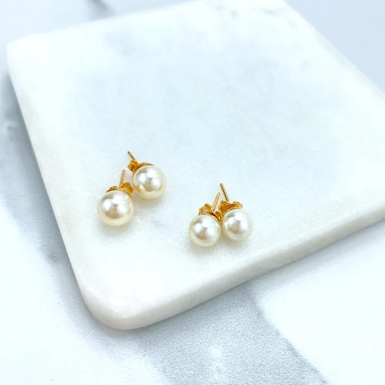 Earrings Small or Medium Size Simulated Pearl Stud 18k Gold Filled