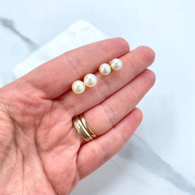 Earrings Small or Medium Size Simulated Pearl Stud 18k Gold Filled