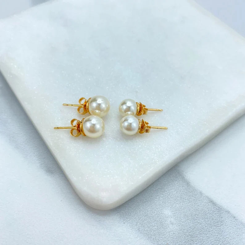 Earrings Small or Medium Size Simulated Pearl Stud 18k Gold Filled