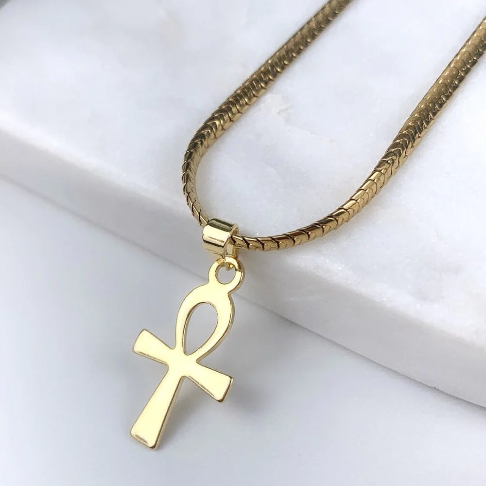 Chain and Pendant Set. Snake Chain or Ankh Cross 18k Gold Filled. Bundle and Save. FREE SHIPPING on orders of $100 and over.  Sam's Jewelry World USA.