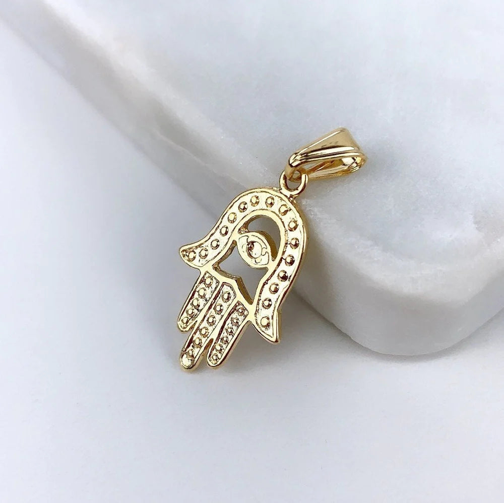 Chain and Pendant Set. Texturized Hamsa Hand with choice of Chain 18k Gold Filled.  Bundle and Save. FREE SHIPPING on orders of $100 and over.  Sam's Jewelry World USA.