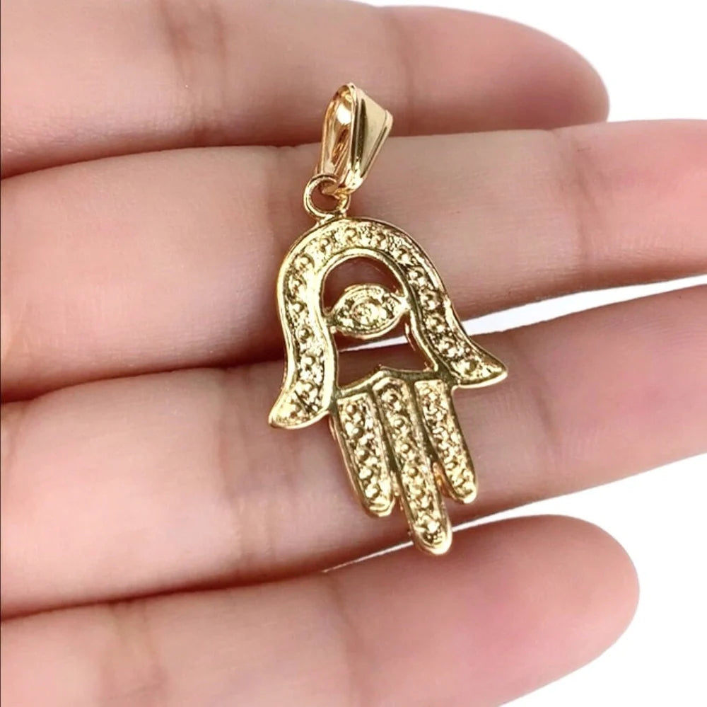 Chain and Pendant Set. Texturized Hamsa Hand with choice of Chain 18k Gold Filled.  Bundle and Save. FREE SHIPPING on orders of $100 and over.  Sam's Jewelry World USA.