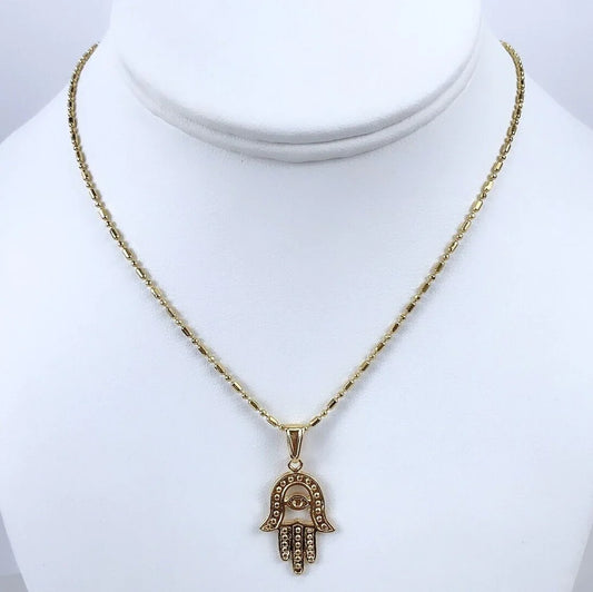 Chain and Pendant Set. Texturized Hamsa Hand with choice of Chain 18k Gold Filled.  Bundle and Save. FREE SHIPPING on orders of $100 and over.  Sam's Jewelry World USA.