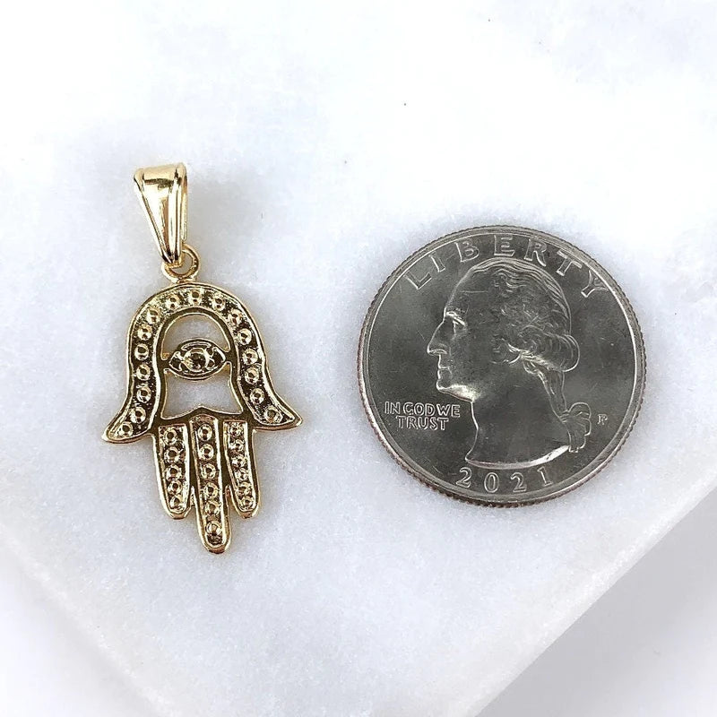 Chain and Pendant Set. Texturized Hamsa Hand with choice of Chain 18k Gold Filled.  Bundle and Save. FREE SHIPPING on orders of $100 and over.  Sam's Jewelry World USA.