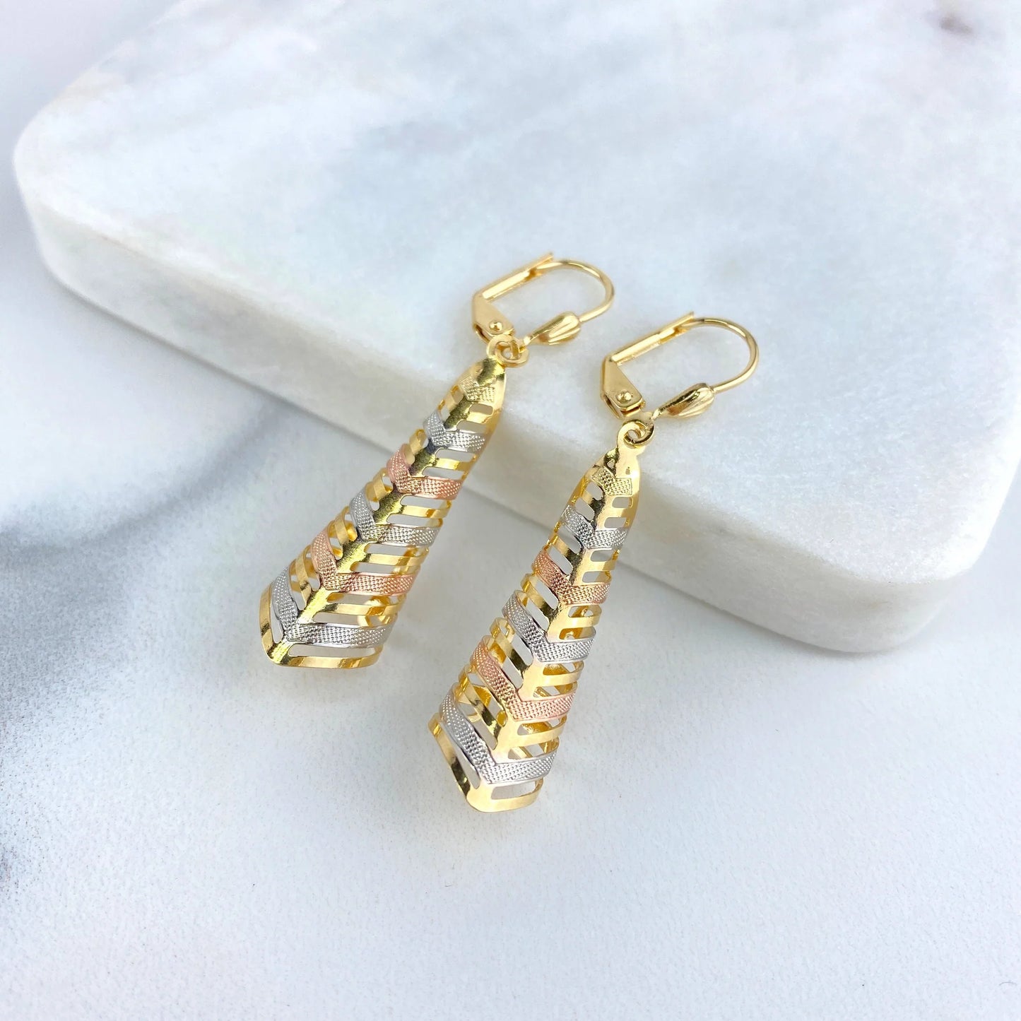 Earrings Yellow Gold, White Gold, Rose Gold, Dangle. 18k Gold Filled