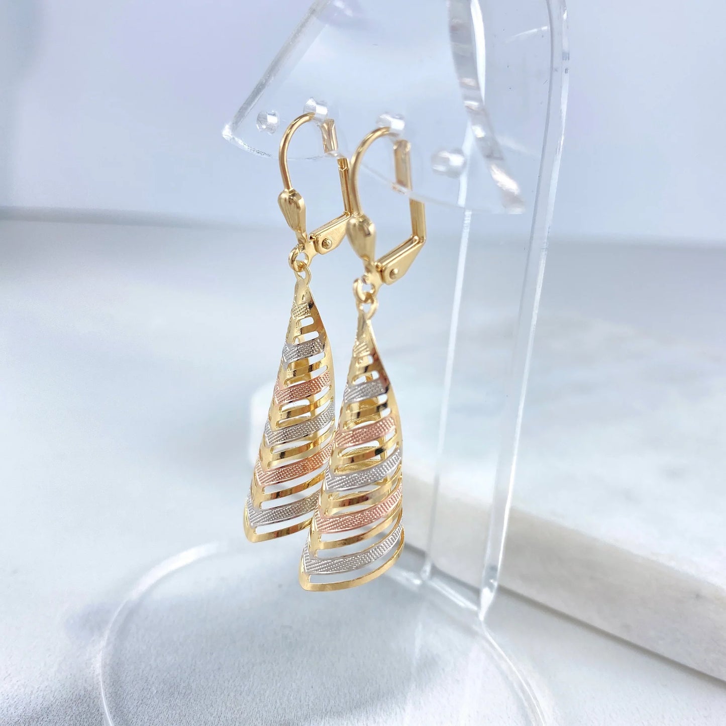 Earrings Yellow Gold, White Gold, Rose Gold, Dangle. 18k Gold Filled