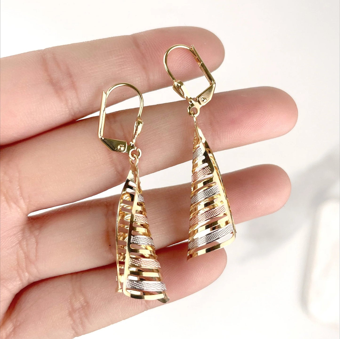 Earrings Yellow Gold, White Gold, Rose Gold, Dangle. 18k Gold Filled