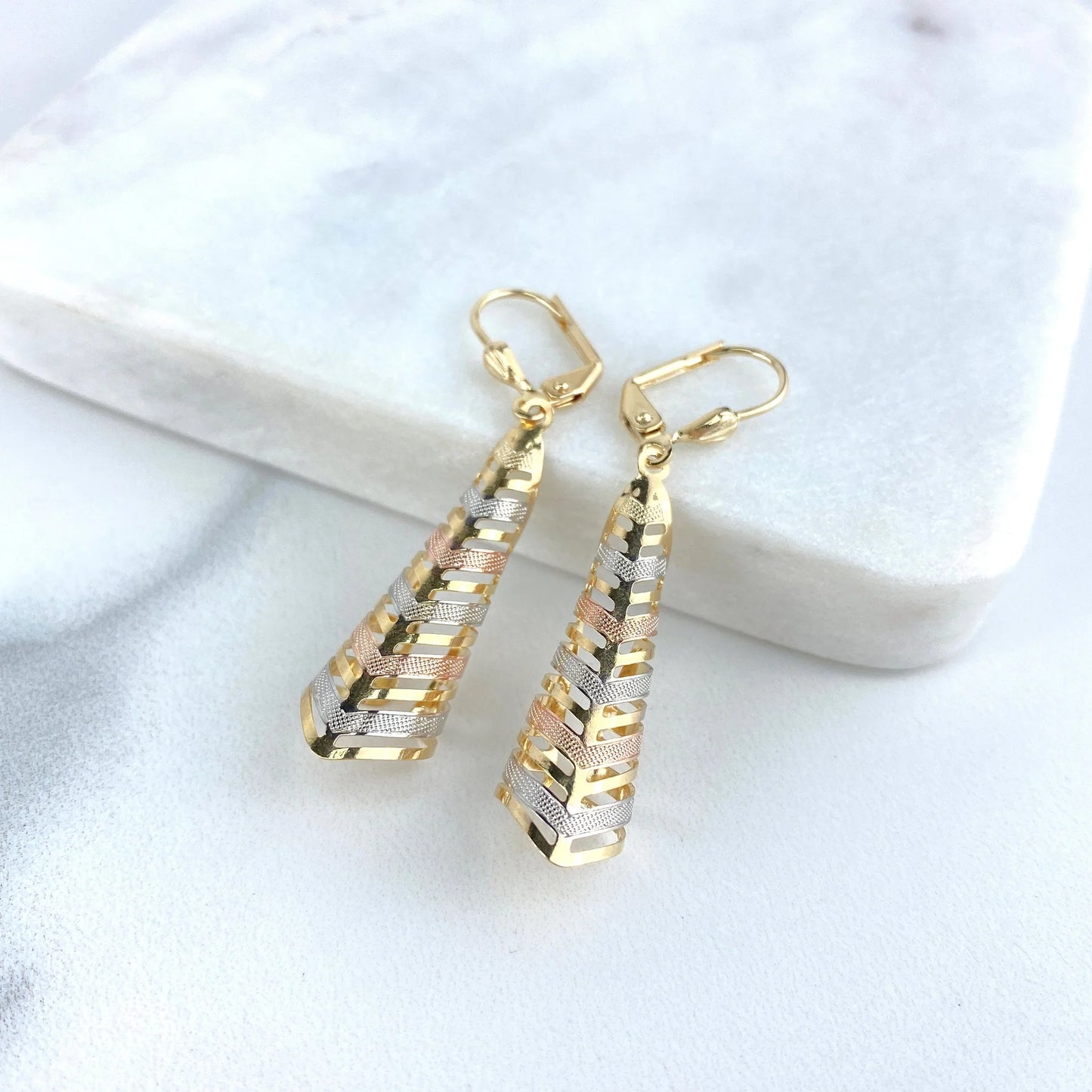 Earrings Yellow Gold, White Gold, Rose Gold, Dangle. 18k Gold Filled