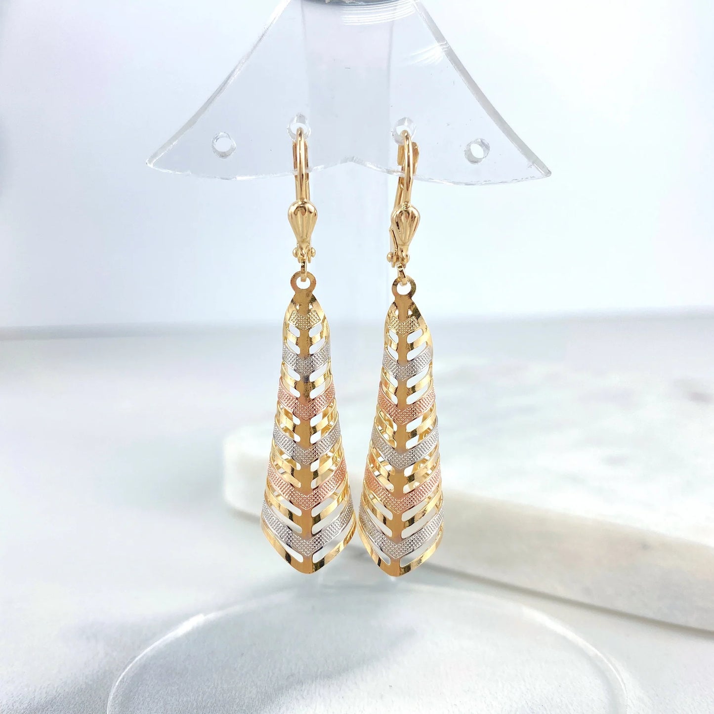 Earrings Yellow Gold, White Gold, Rose Gold, Dangle. 18k Gold Filled