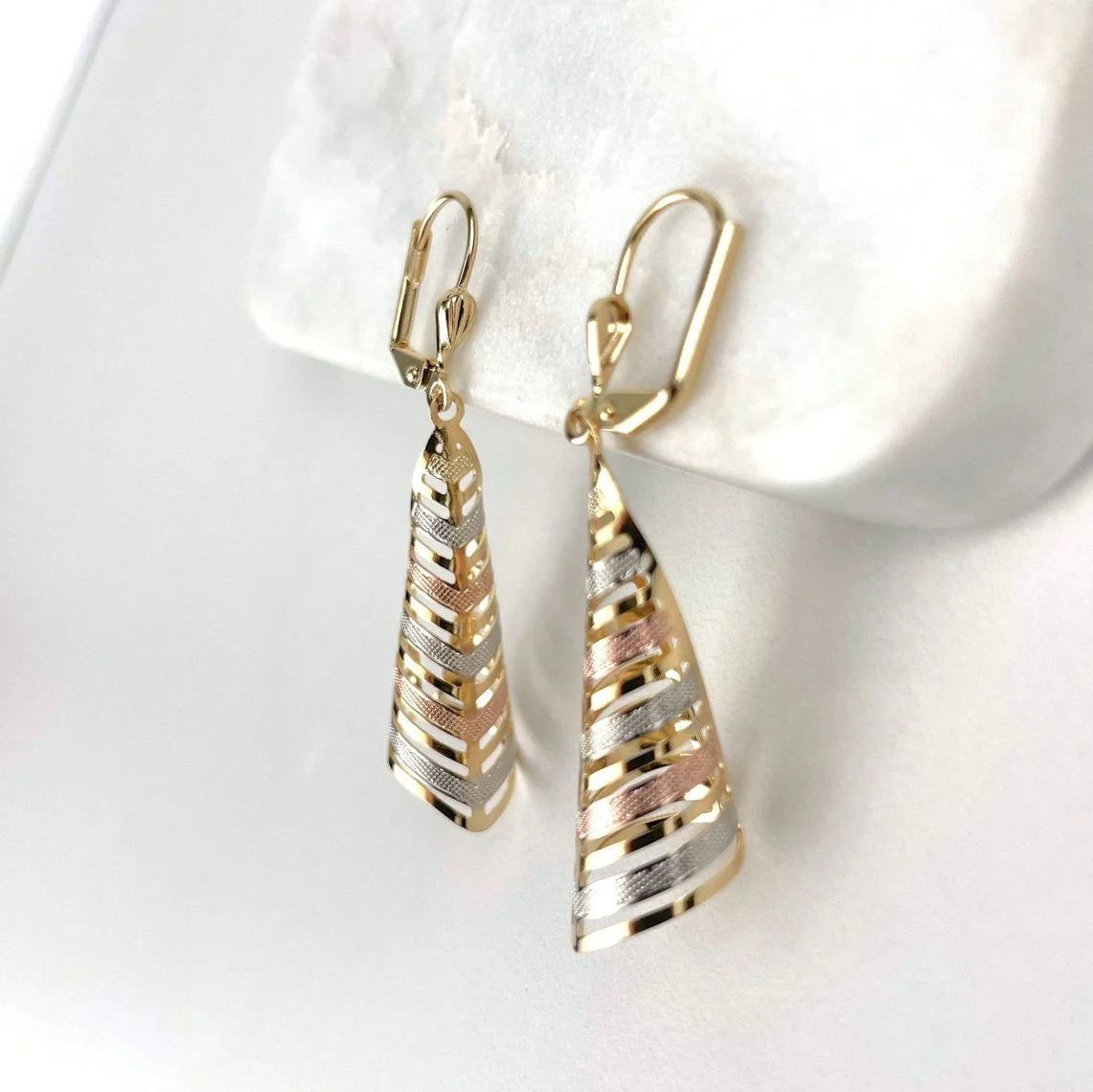 Earrings Yellow Gold, White Gold, Rose Gold, Dangle. 18k Gold Filled