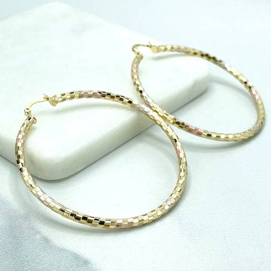 Earrings Yellow, Gold White Gold, Rose Gold, Two Sizes, Hoops. 18k Gold Filled