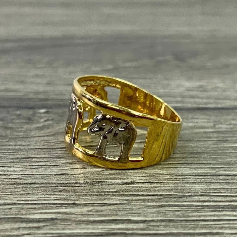 Ring Three Tones or Silver Filled Cutout Elephant 18k Gold Filled